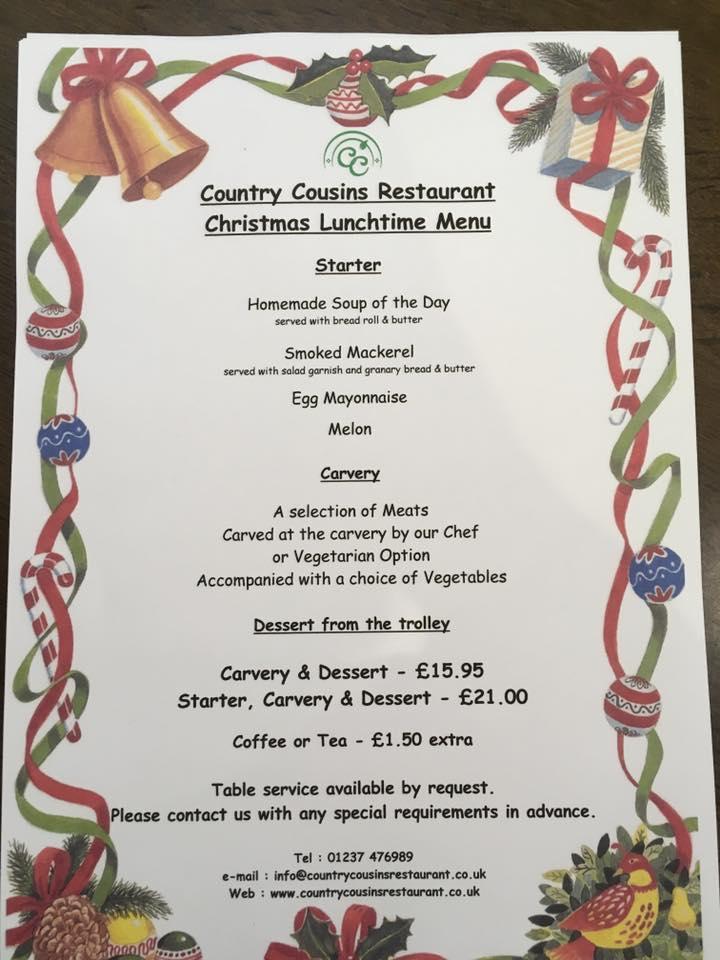 Menu at Country Cousins restaurant, Bideford