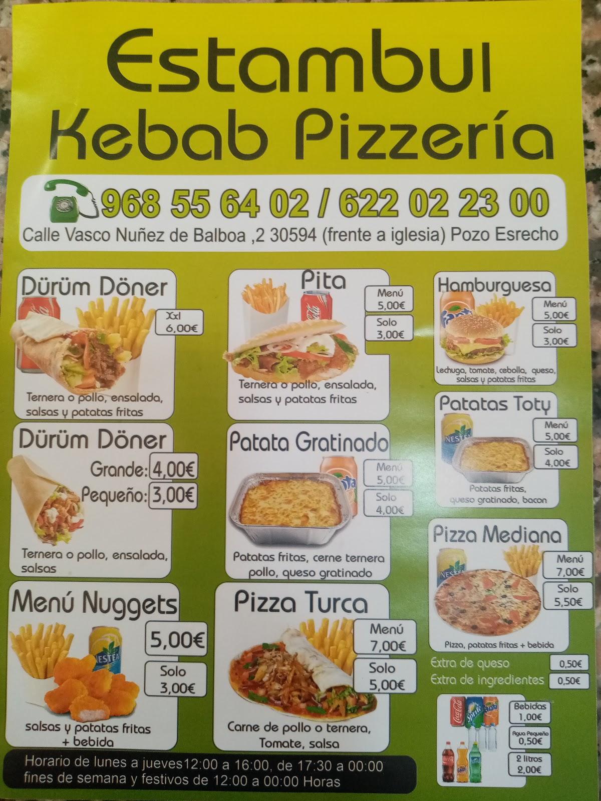 Menu at ESTAMBUL KEBAB PIZZERÍA, Pozo Estrecho