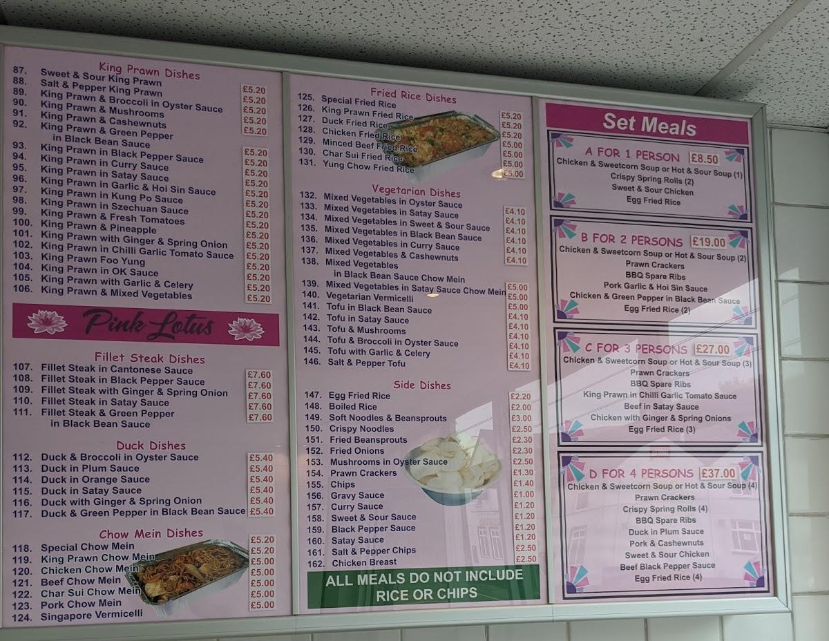 Menu at Pink Lotus restaurant, Manchester