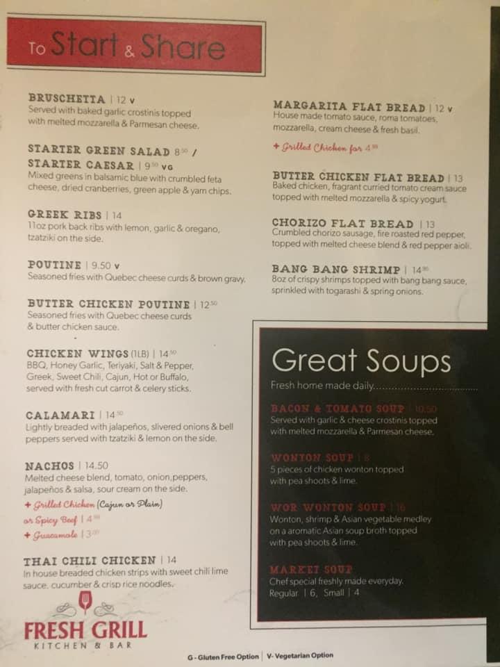 Menu at Fresh Grill Kitchen & Bar, Wetaskiwin
