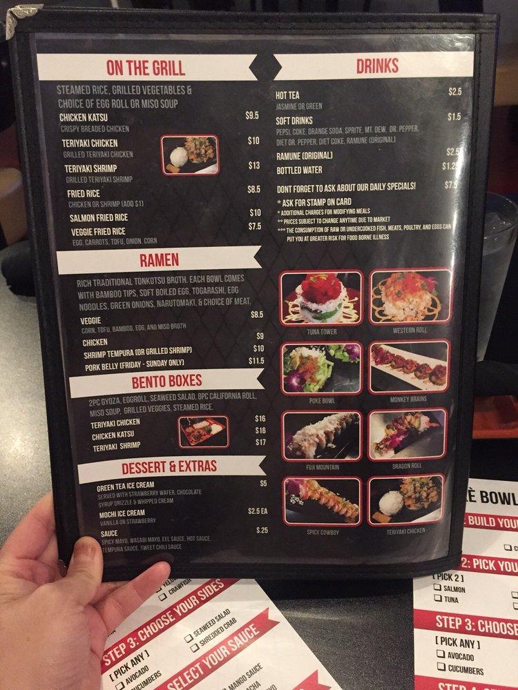 Menu at Jiro Sushi restaurant, Oklahoma City