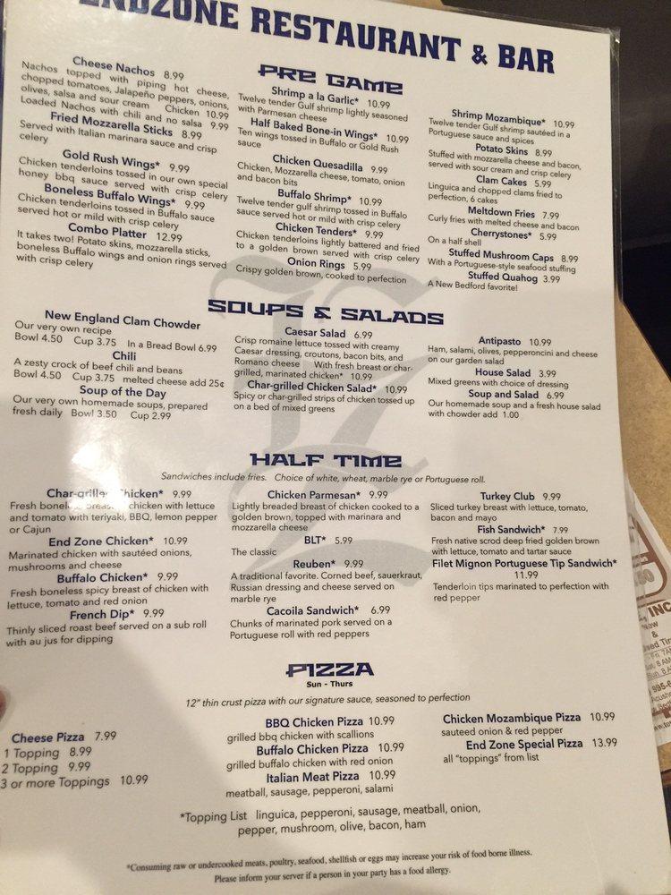 Menu at Endzone Sports Pub, New Bedford