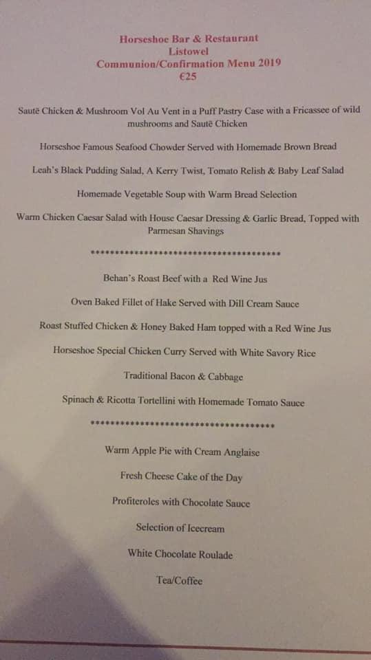 Menu at Horseshoe Bar & Restaurant, Ireland