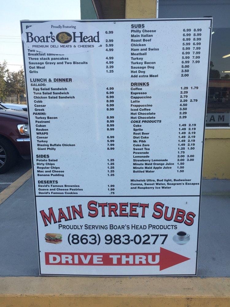 Menu at Main Street Subs and Pizza restaurant, Clewiston