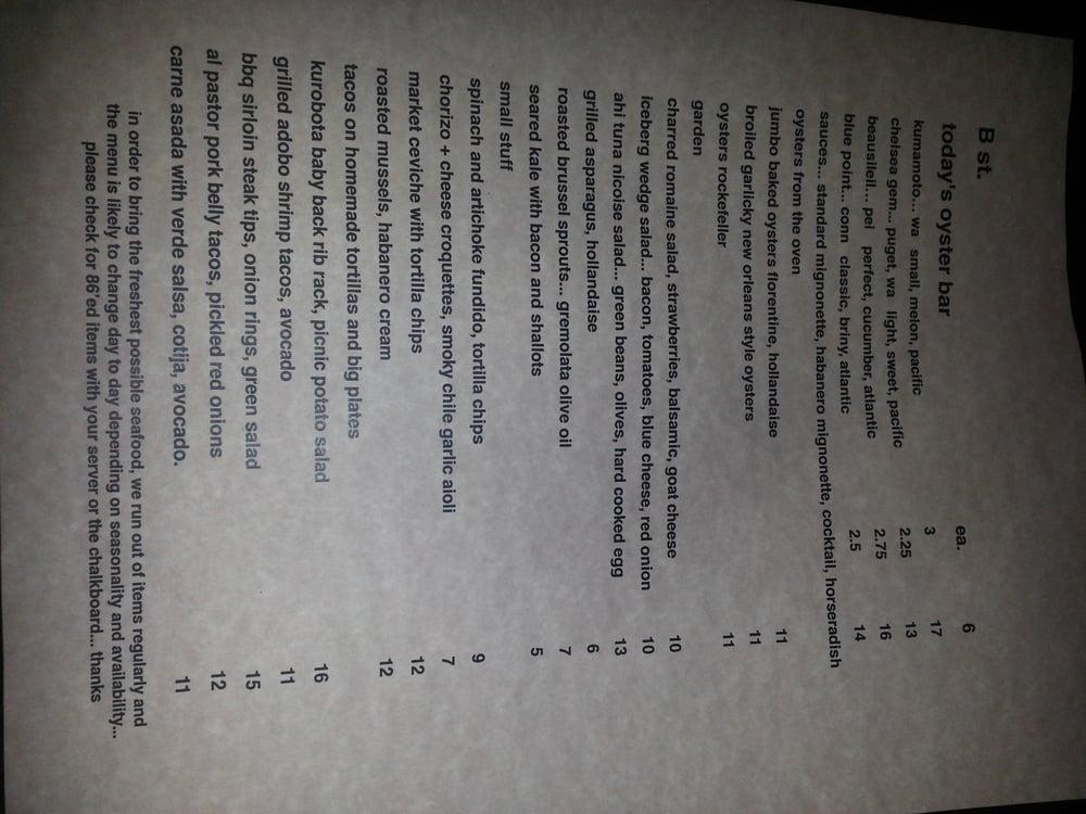 Menu At B Street Public House, Chico