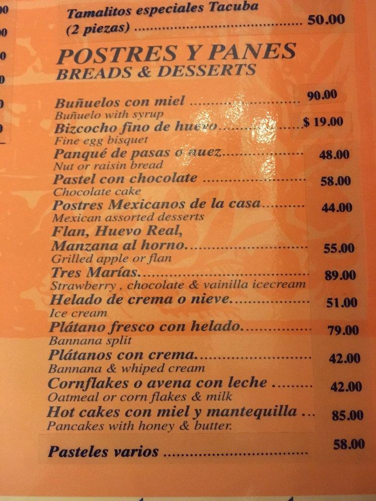Menu at Café De Tacuba, Mexico City, C. de Tacuba 28