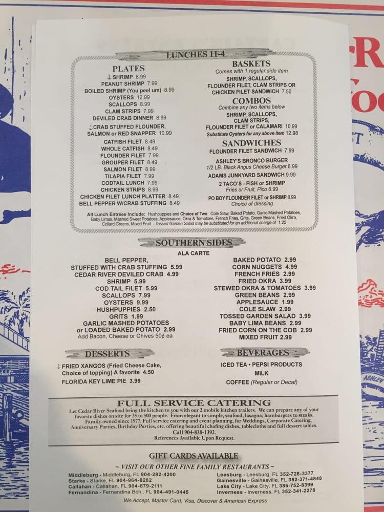 Menu at Cedar River Seafood restaurant, Inverness, 804 US Hwy 41