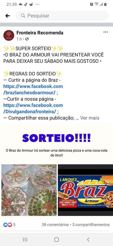 Braz Lanches do Armour cardápio
