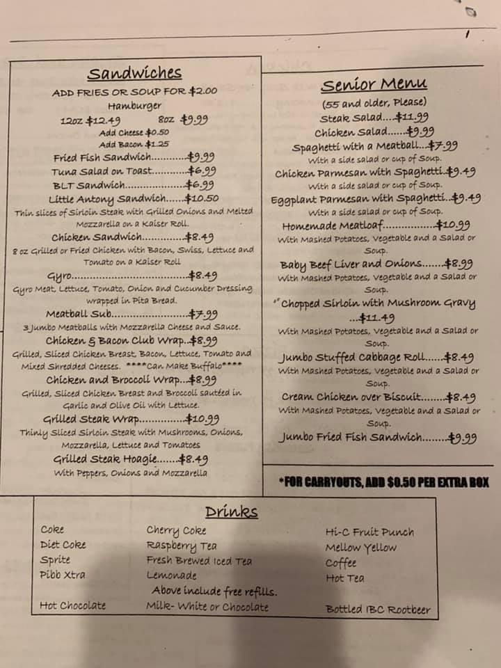 Menu at Paul's Italian Grille pizzeria, Columbiana