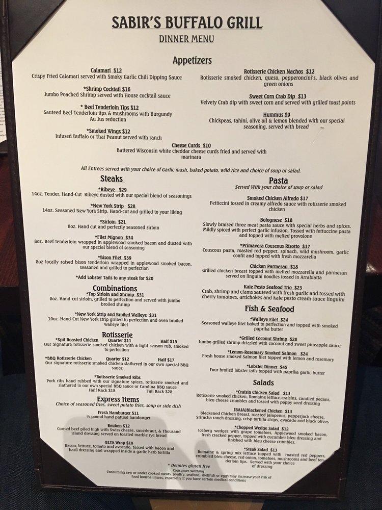 Menu at Buffalo Grill steakhouse, Jamestown, 103 1st Ave S
