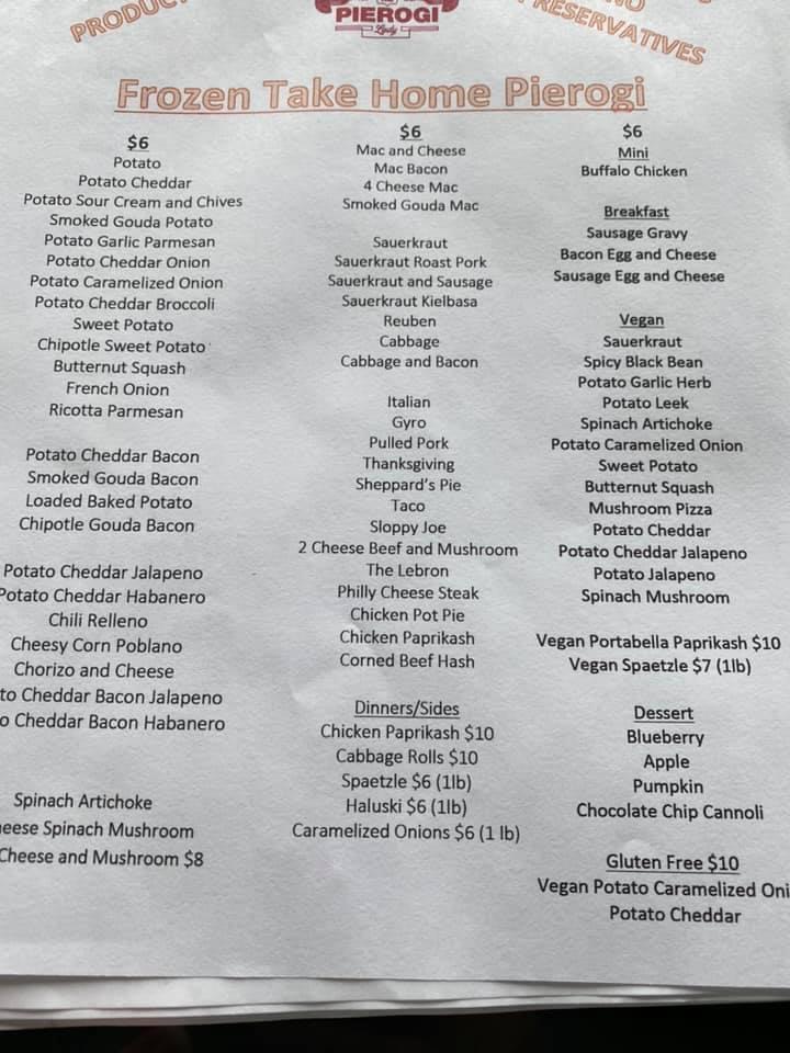Menu at The Pierogi Lady restaurant, USA