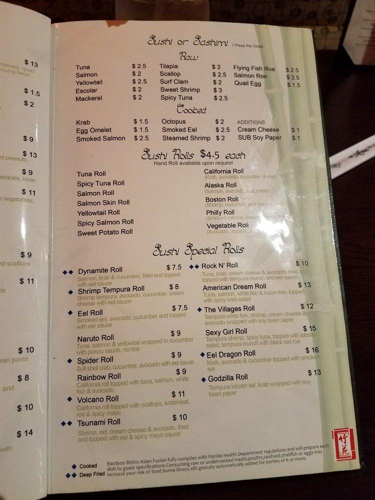 Menu at Bamboo Bistro restaurant, Lady Lake, 700 US441