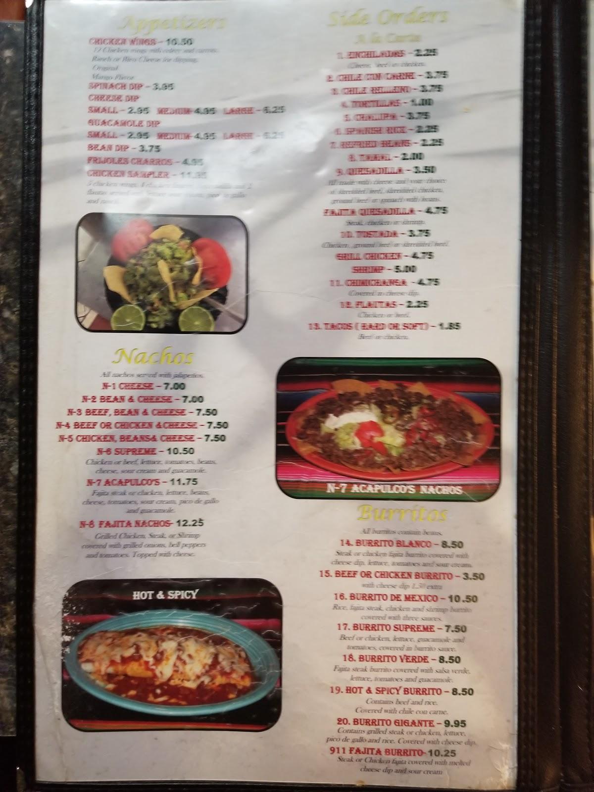 Menu at Phenix City Acapulcos Mexican Restaurant, Phenix City