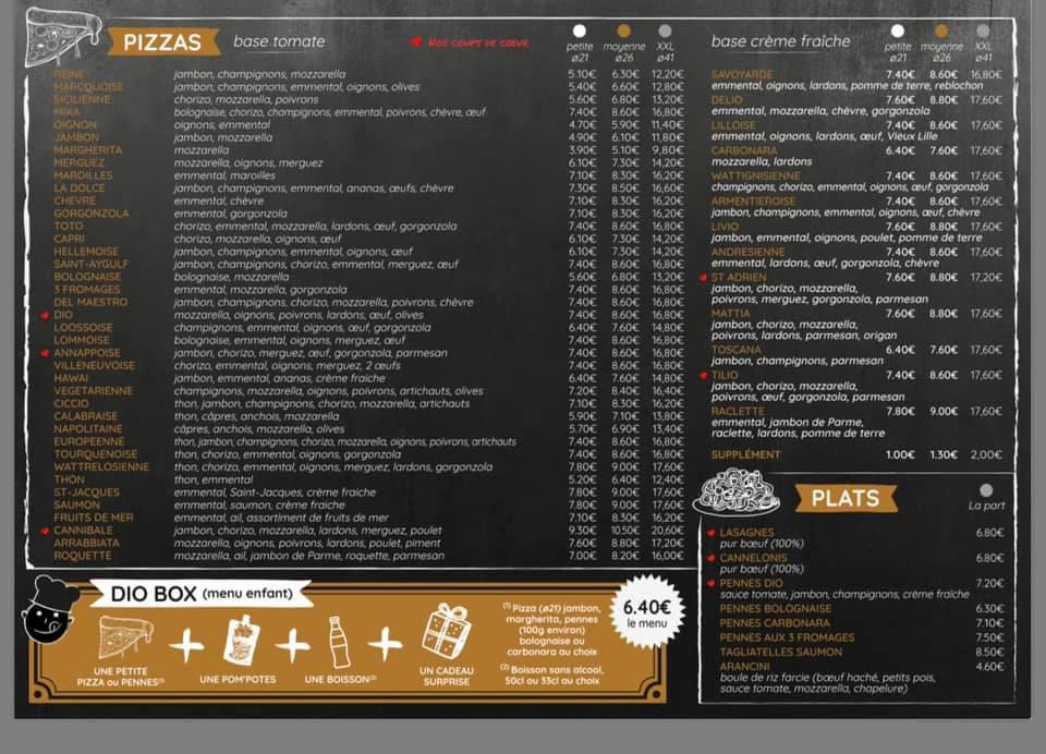 Menu de Dio Pizza (Croix)