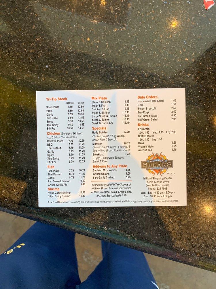 Menu at BLAZIN STEAKS Mililani Shopping Center steakhouse, Mililani, 95221 Kipapa Dr