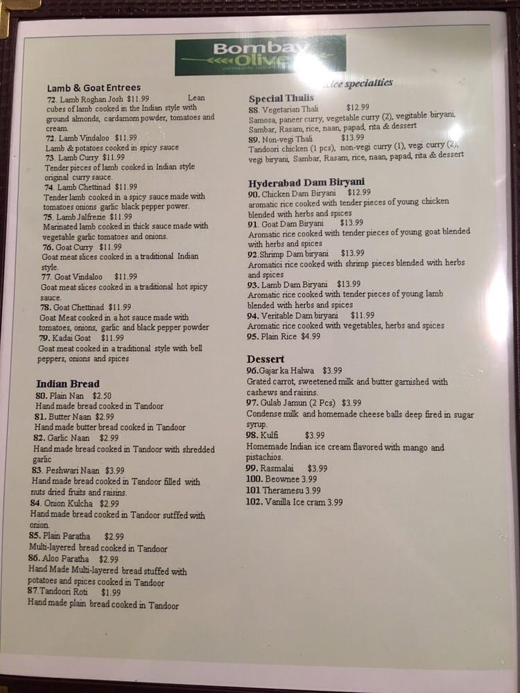 Menu at Bombay Olive Authentic Indian Cuisine desserts, Carbondale