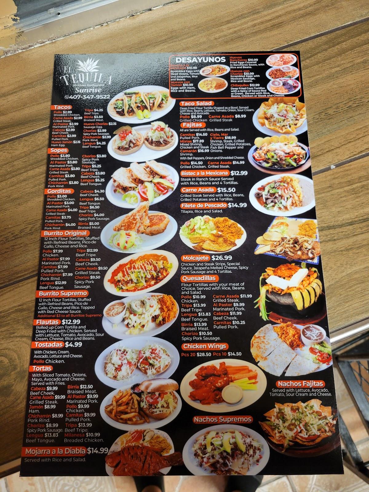 Menu at El Tequila Sunrise Mexican Restaurant And Bar, Ocoee