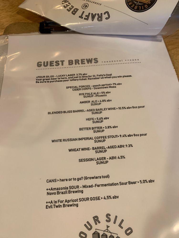 Menu at Four Silos Craft Coffee & Beer House pub & bar, Gilbert