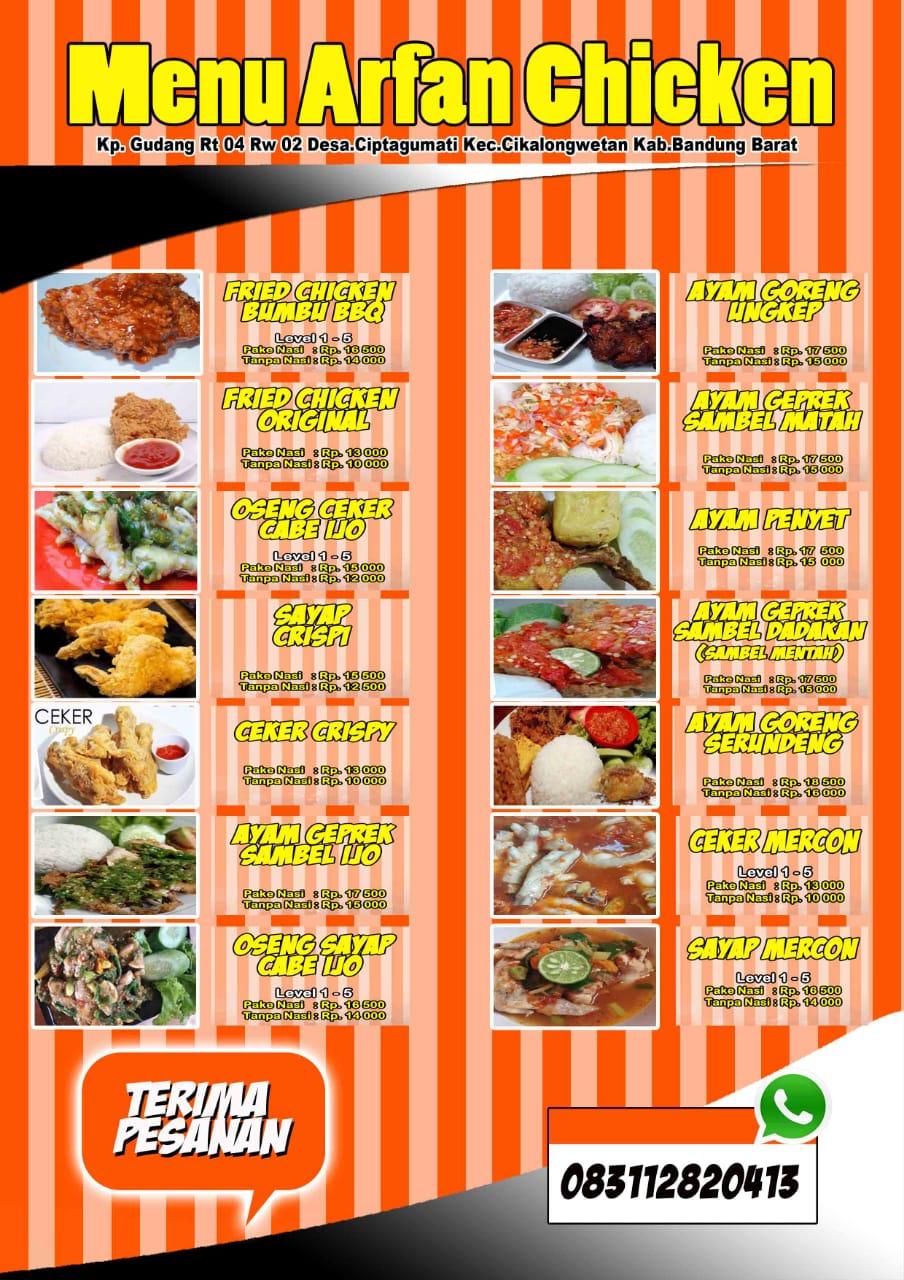 Menu at ARFAN CHICKEN restaurant, Cikalong Wetan