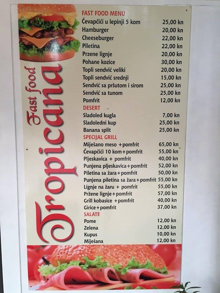 Menu at Fast food Tropicana, Makarska