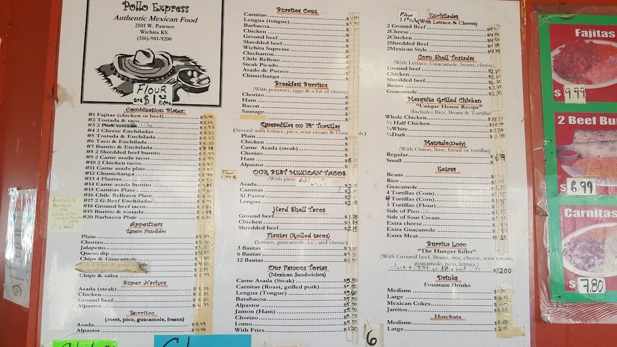 Menu at Pollo Express restaurant, Wichita