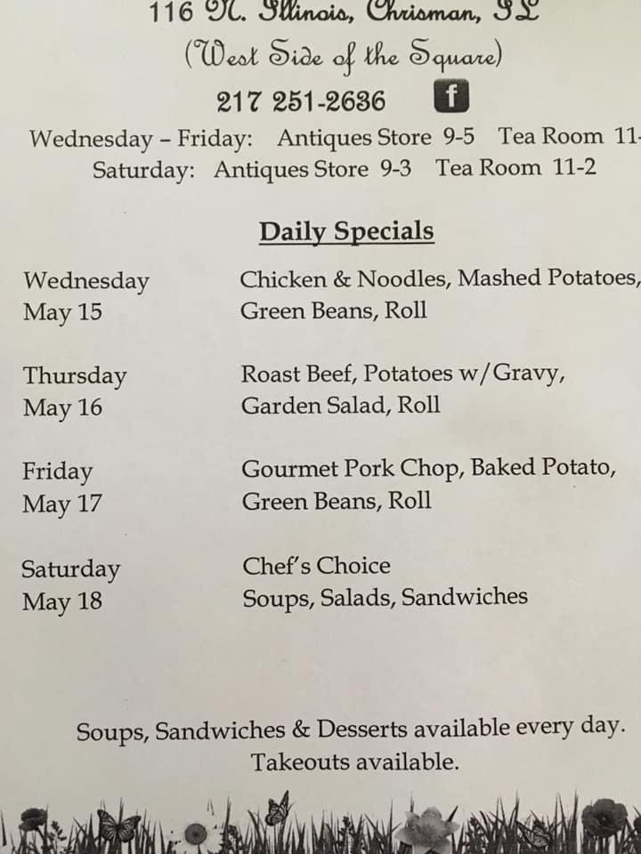 Menu at Hidden Garden Antiques & Tea Room restaurant, Chrisman