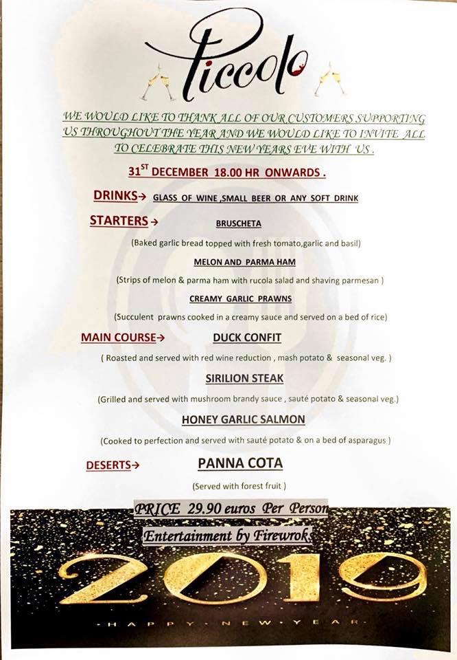 Menu at Piccolo Restaurant & Bar, El Saladillo, C. Jimena