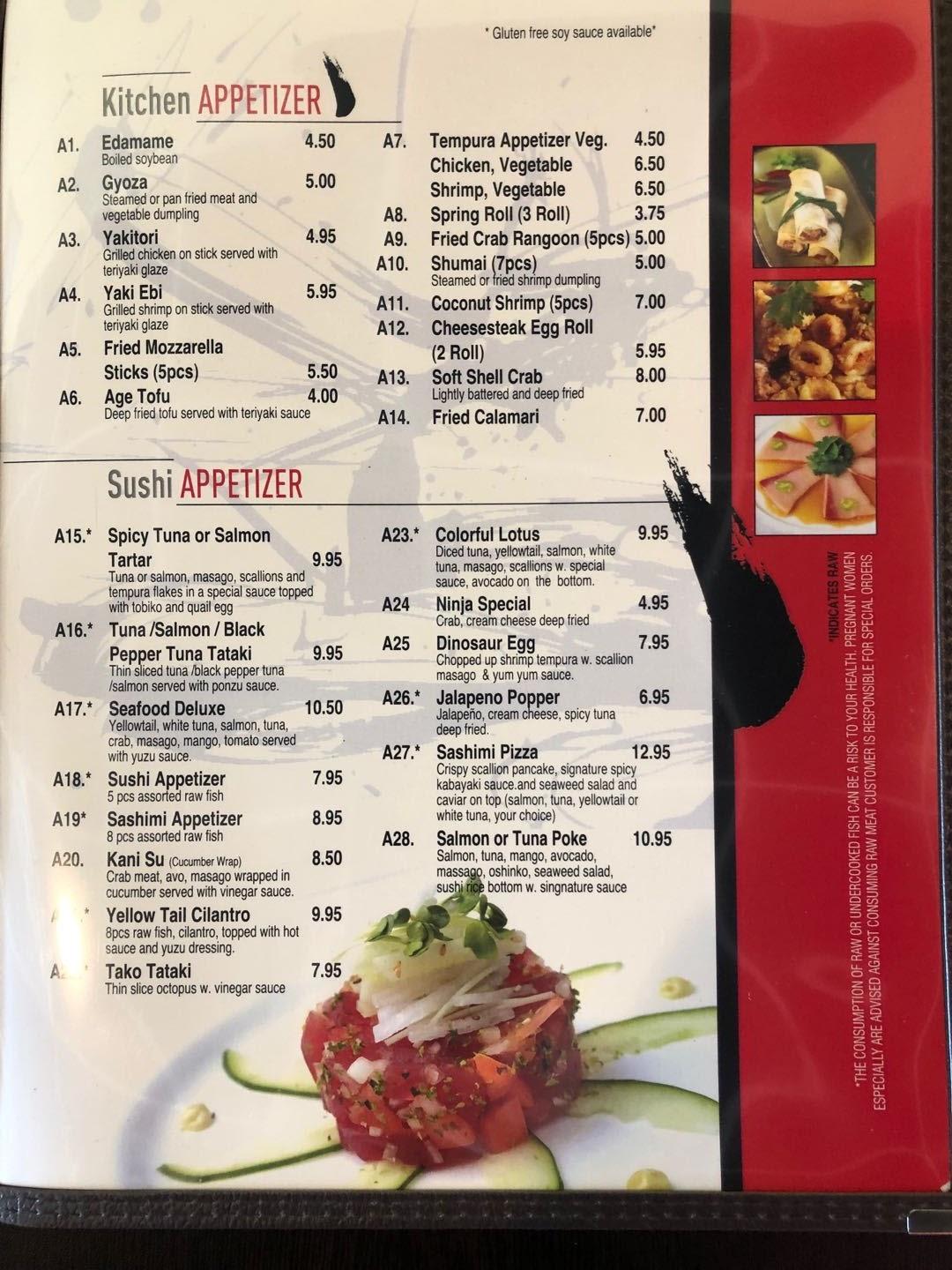 Menu At Ninja Sushi & Thai Restaurant, Ocala