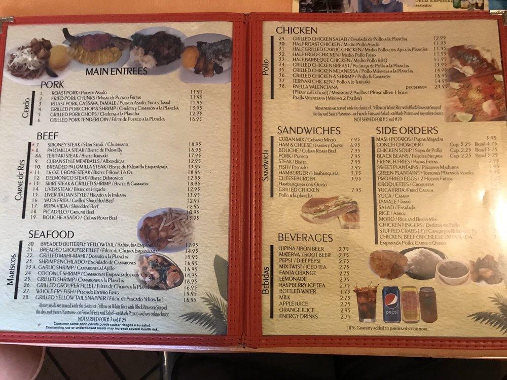 Menu at El Siboney Restaurant, Key West