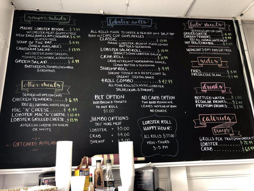 Menu at Quincy's Original Lobster Rolls restaurant, Cape May, 709 Beach Ave