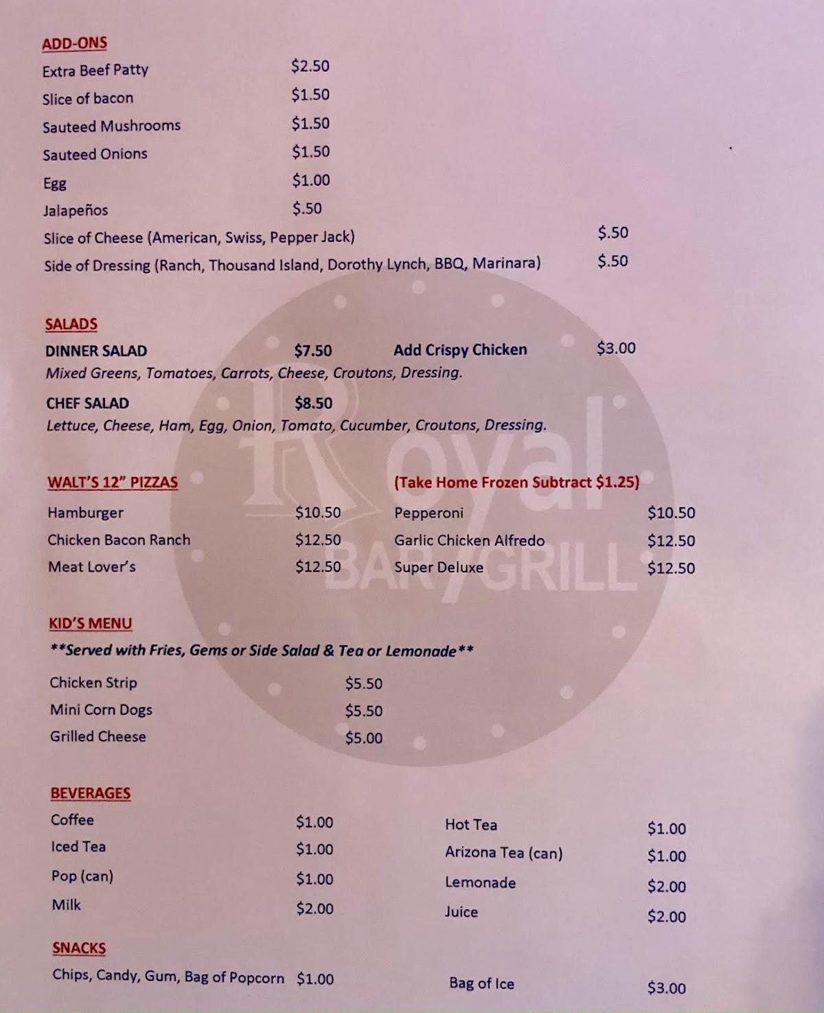 Menu at Royal Bar & Grill, Royal