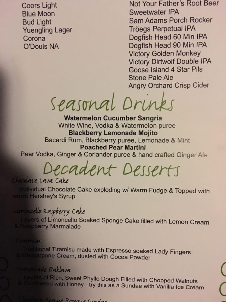 Menu at The Chocolate Avenue Grill pub & bar, Hershey
