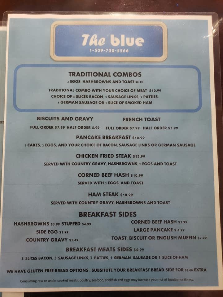 Menu at The Blue pub & bar, Walla Walla
