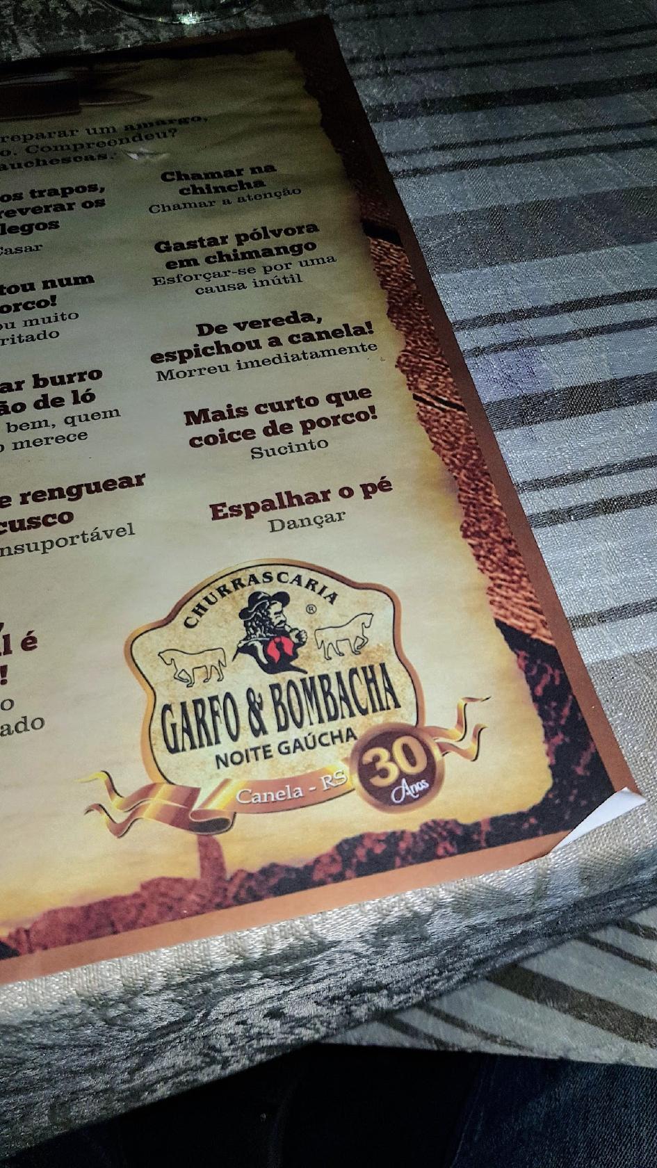 Menu em Garfo e Bombacha restaurante, Canela