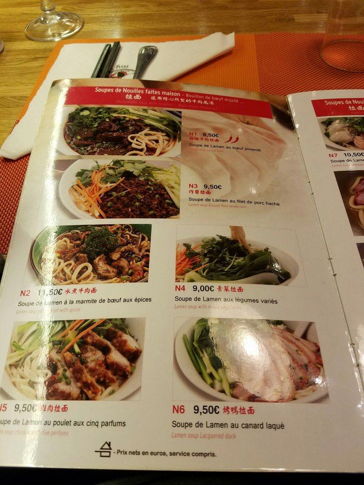 Menu at My Noodles restaurant, Paris