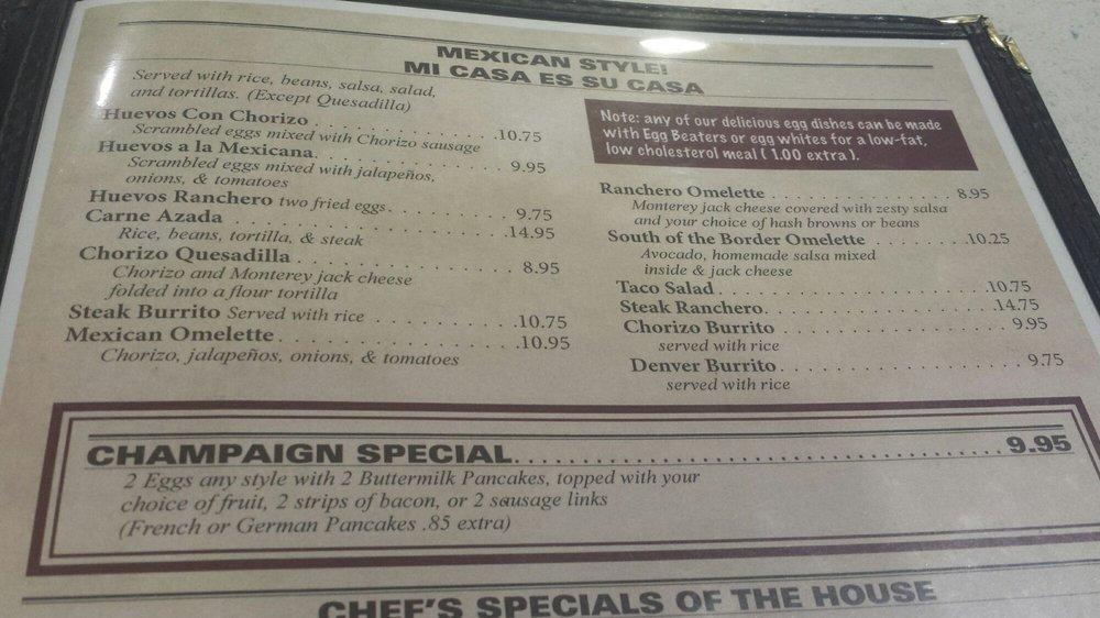 Menu at Sammy's Pancake House restaurant, Champaign