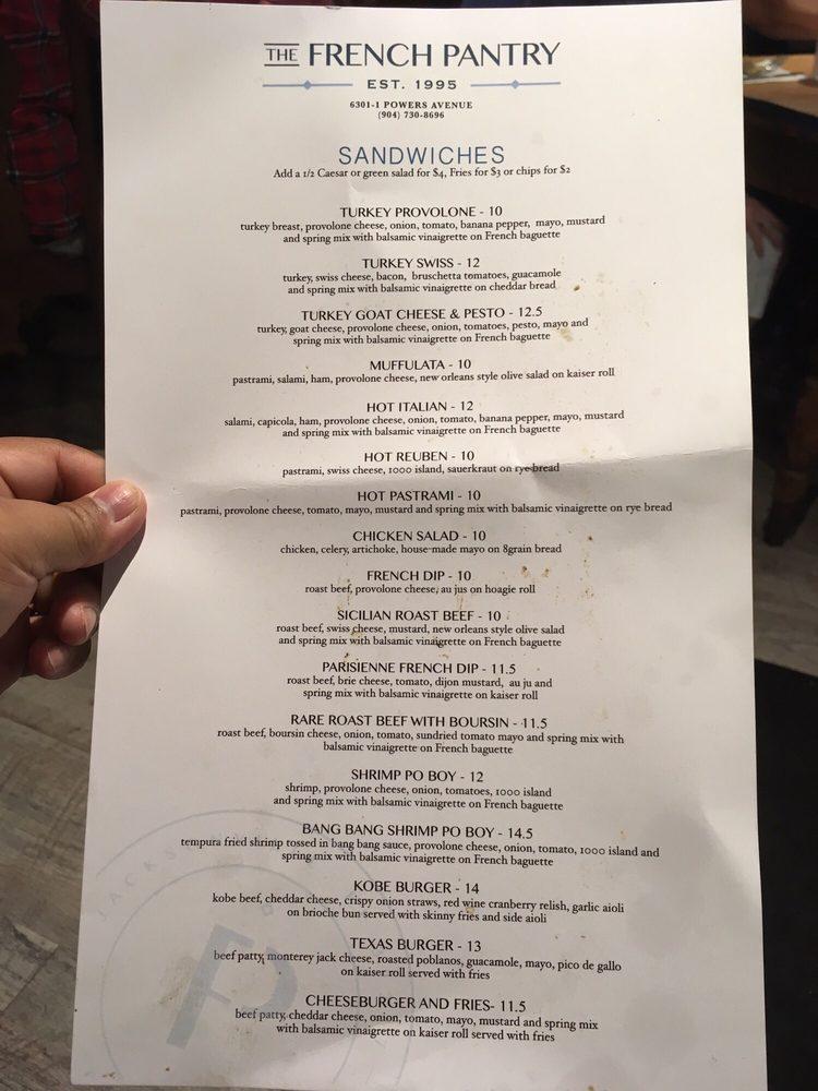 Menu at The French Pantry restaurant, Jacksonville