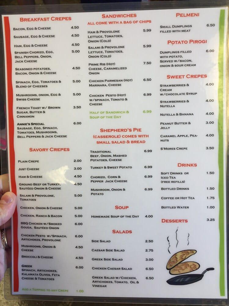 Menu at Creperie & European Cafe, Midwest City