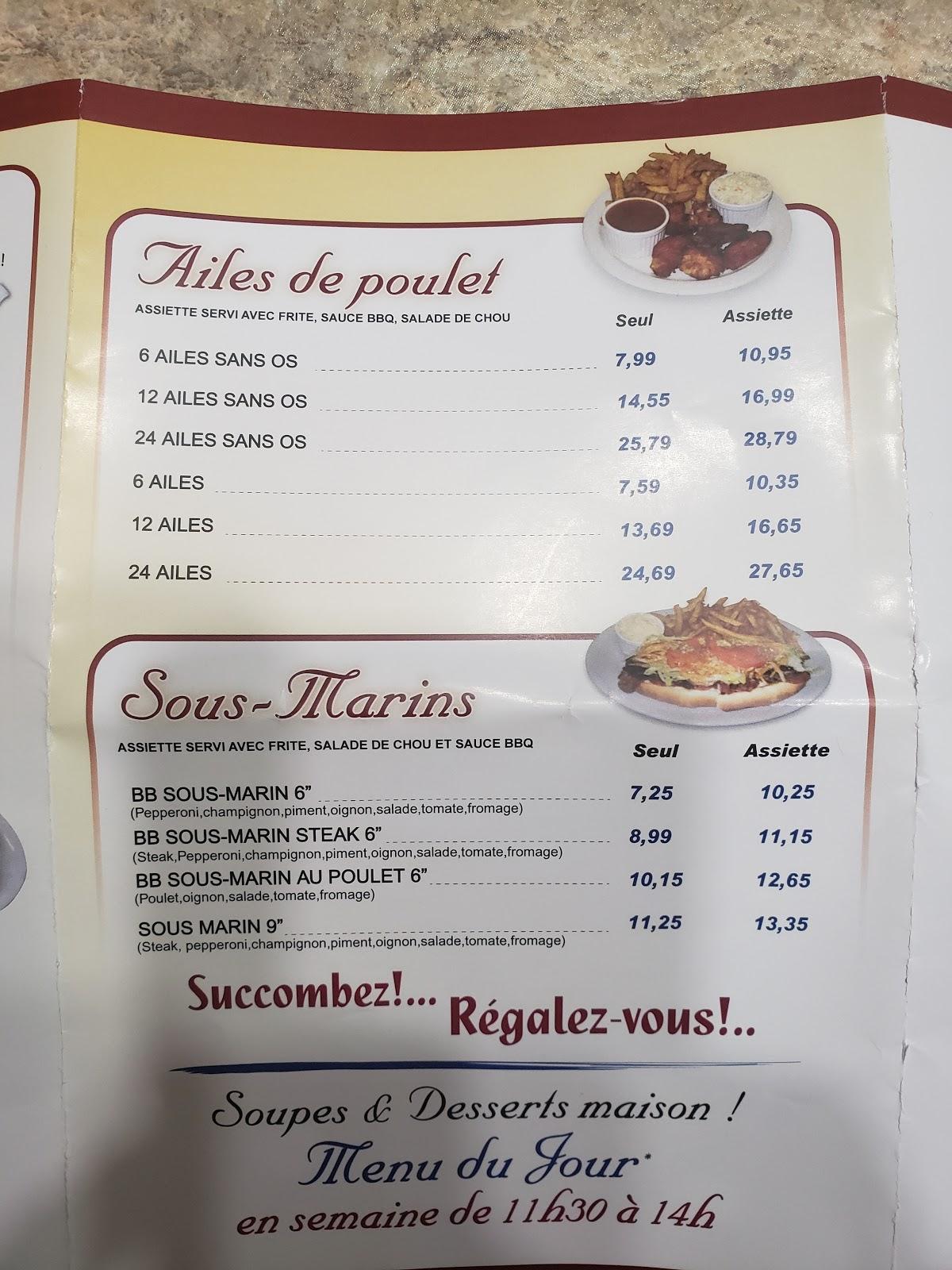 Menu au Resto Du Quartier restaurant, Drummondville