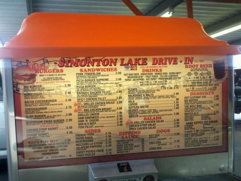 Menu at Simonton Lake DriveIn restaurant, Elkhart