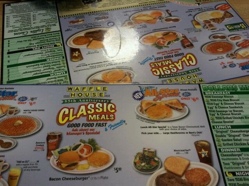 Menu at Waffle House restaurant, Montgomery, Zelda Rd