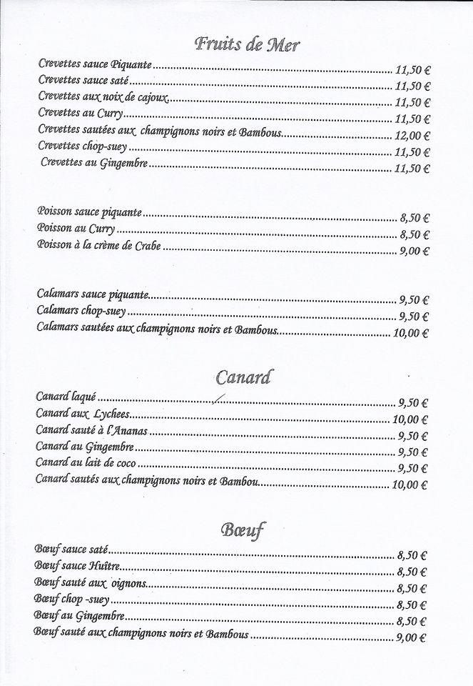 Menu de Palais de Chine