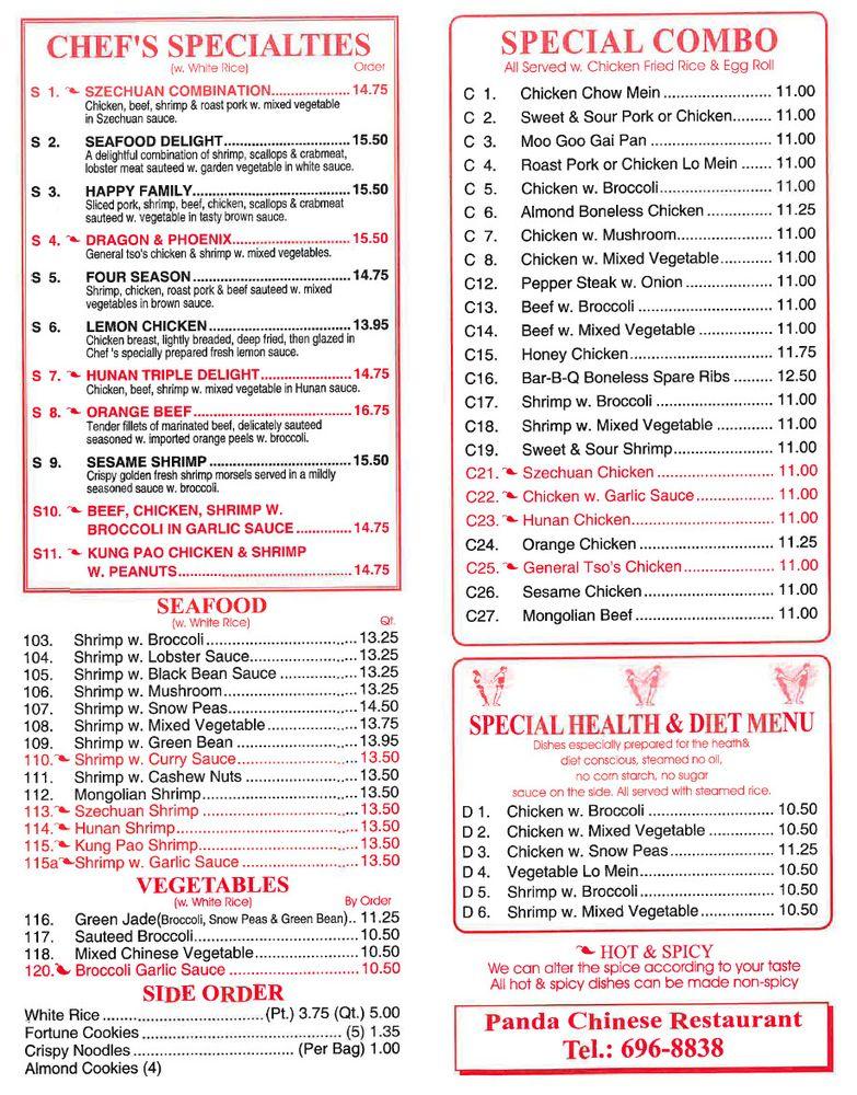 Menu at Panda Chinese Restaurant, Cedar Springs