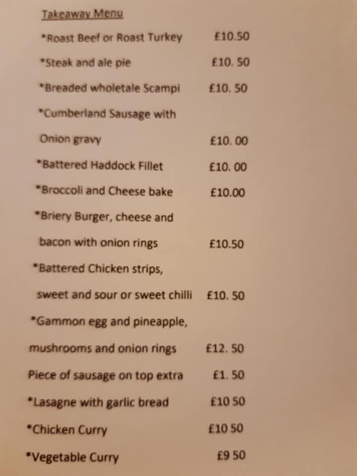 Menu at The Briery restaurant, Workington