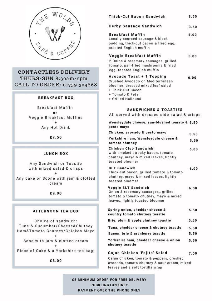 Menu at The Wolds Café cafe, Pocklington