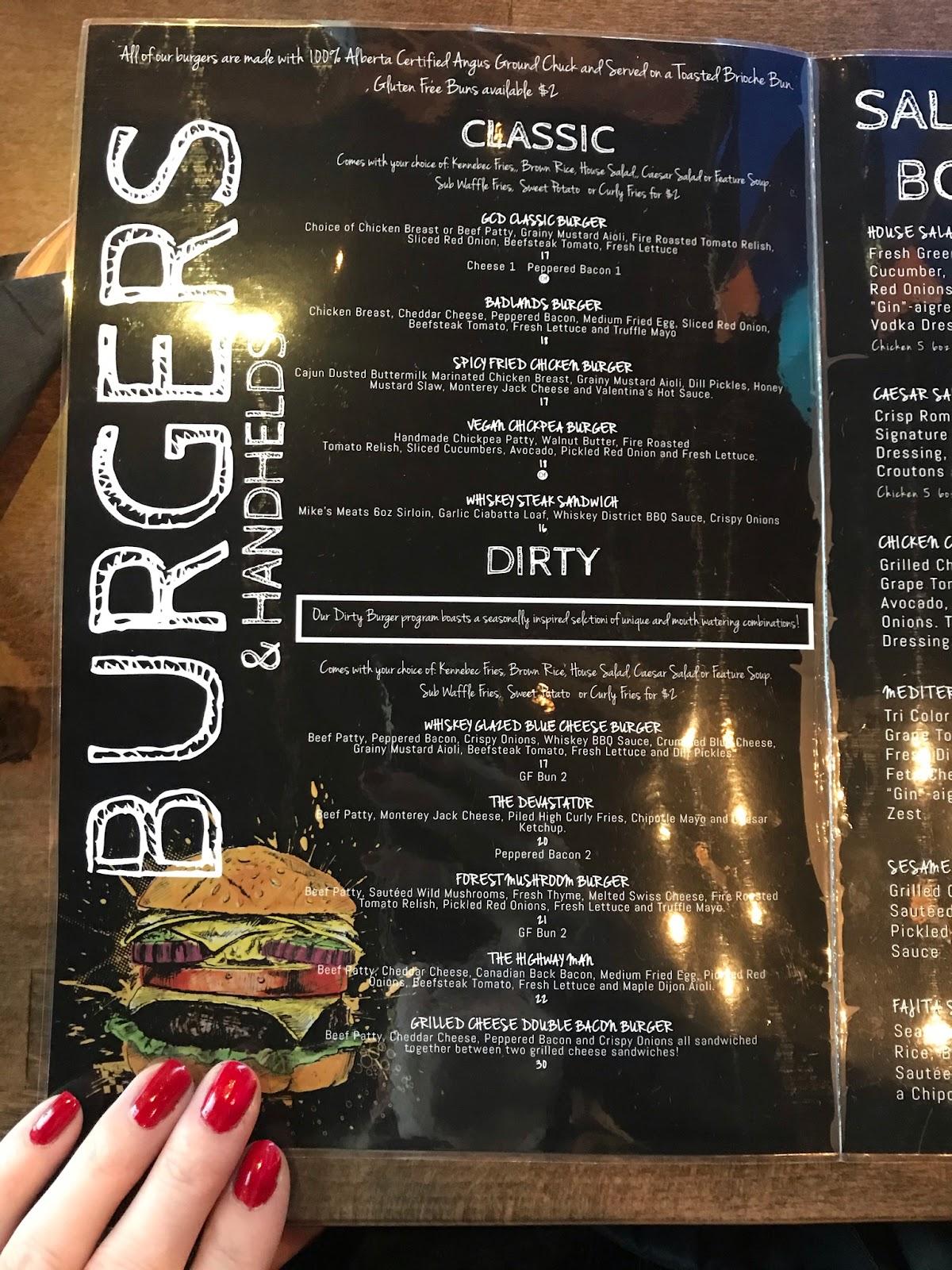 Menu at The Whiskey District restaurant, Medicine Hat
