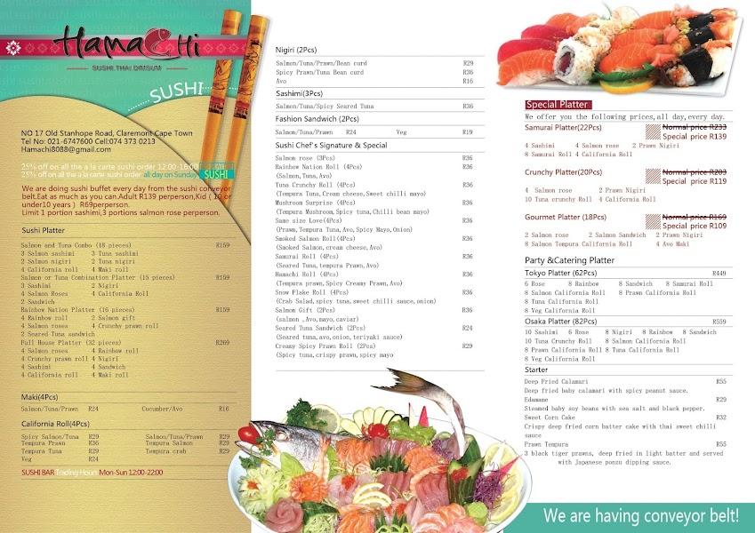 Menu at Hamachi restaurant Claremont, Cape Town