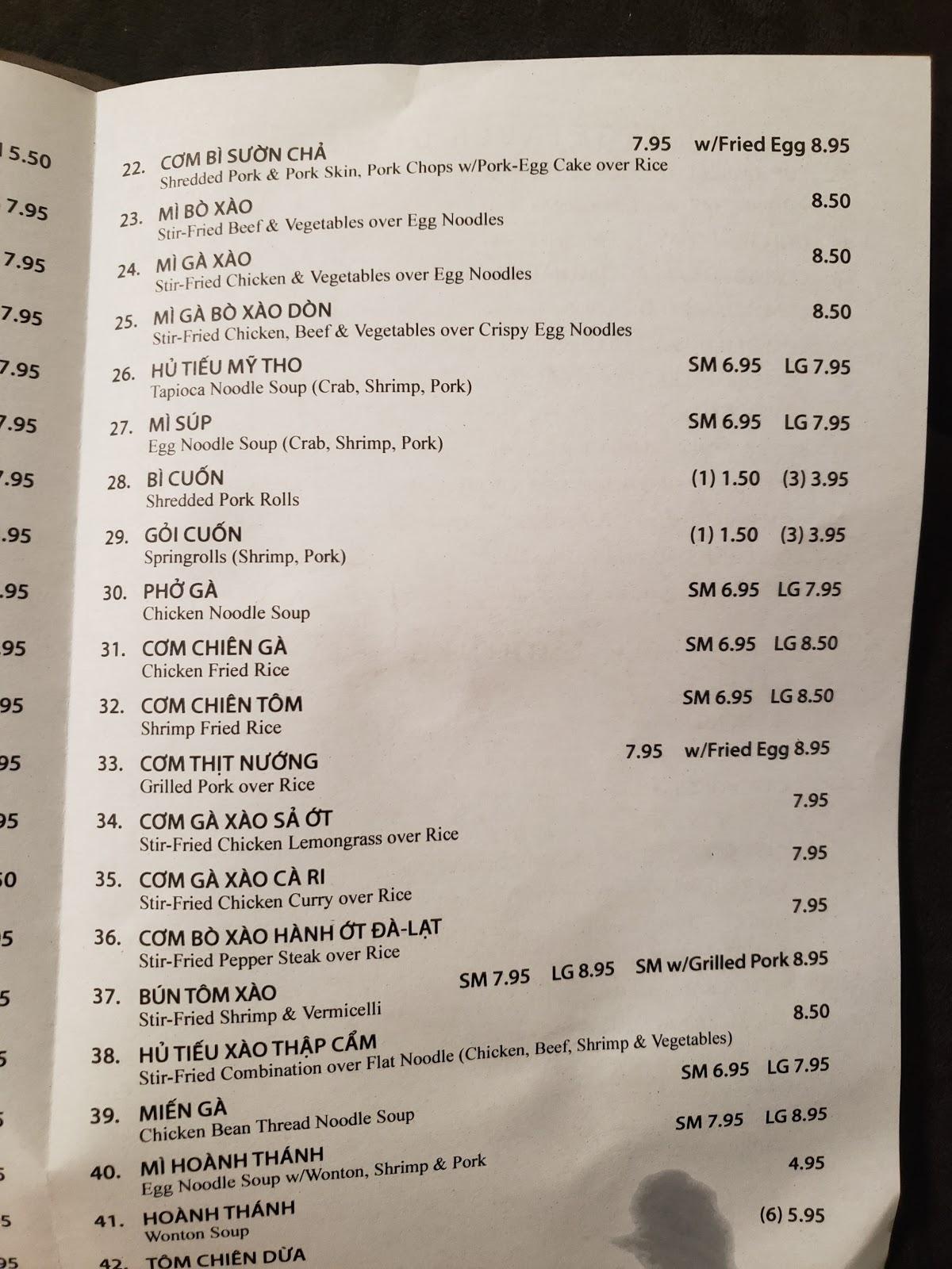 Carta de Tu Hai Restaurant, Haltom City