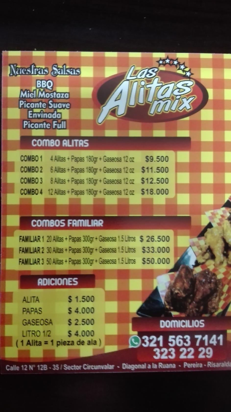 Carta Del Restaurante Las Alitas Mix Circunvalar Pereira Pereira