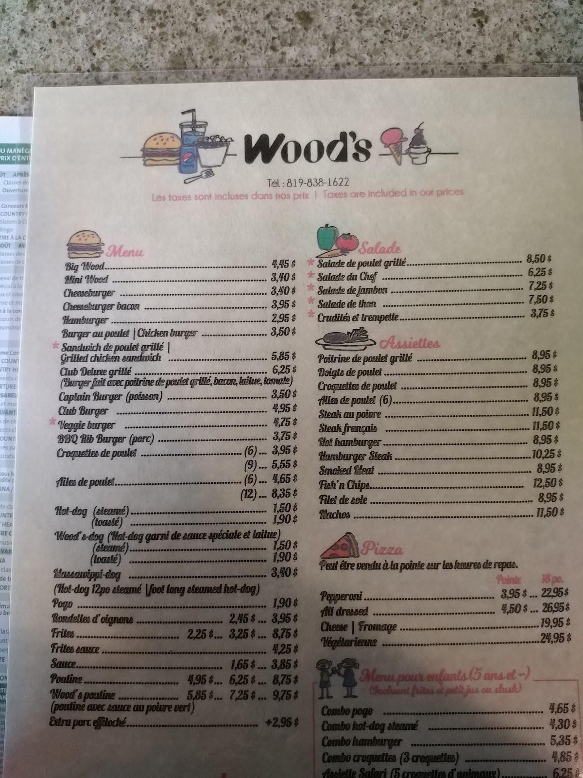 Меню Woods Snack Bar, Айерс Клиф